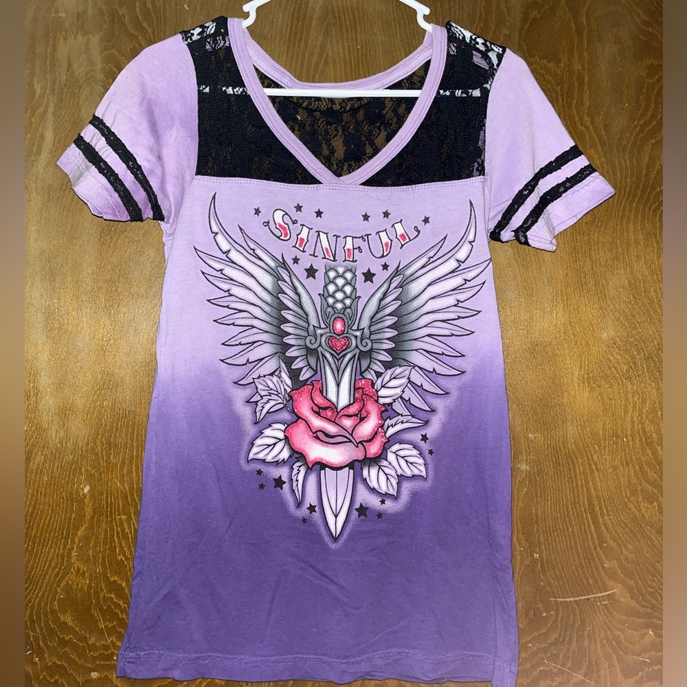 SINFUL Women’s Purple & Lace T-Shirt